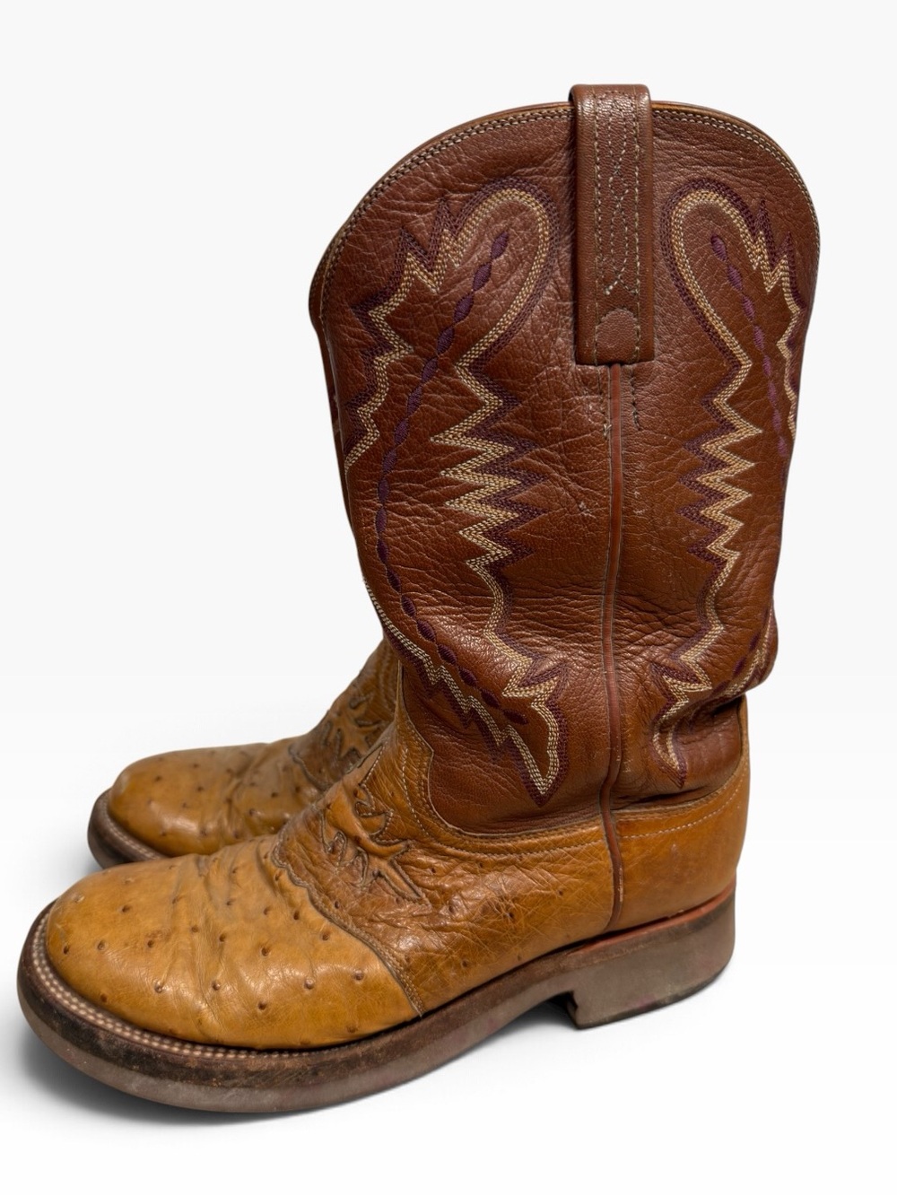 Vintage Lucchese 2000 Ostrich Cowboy Boots Brown Western Men’s Size 7 E